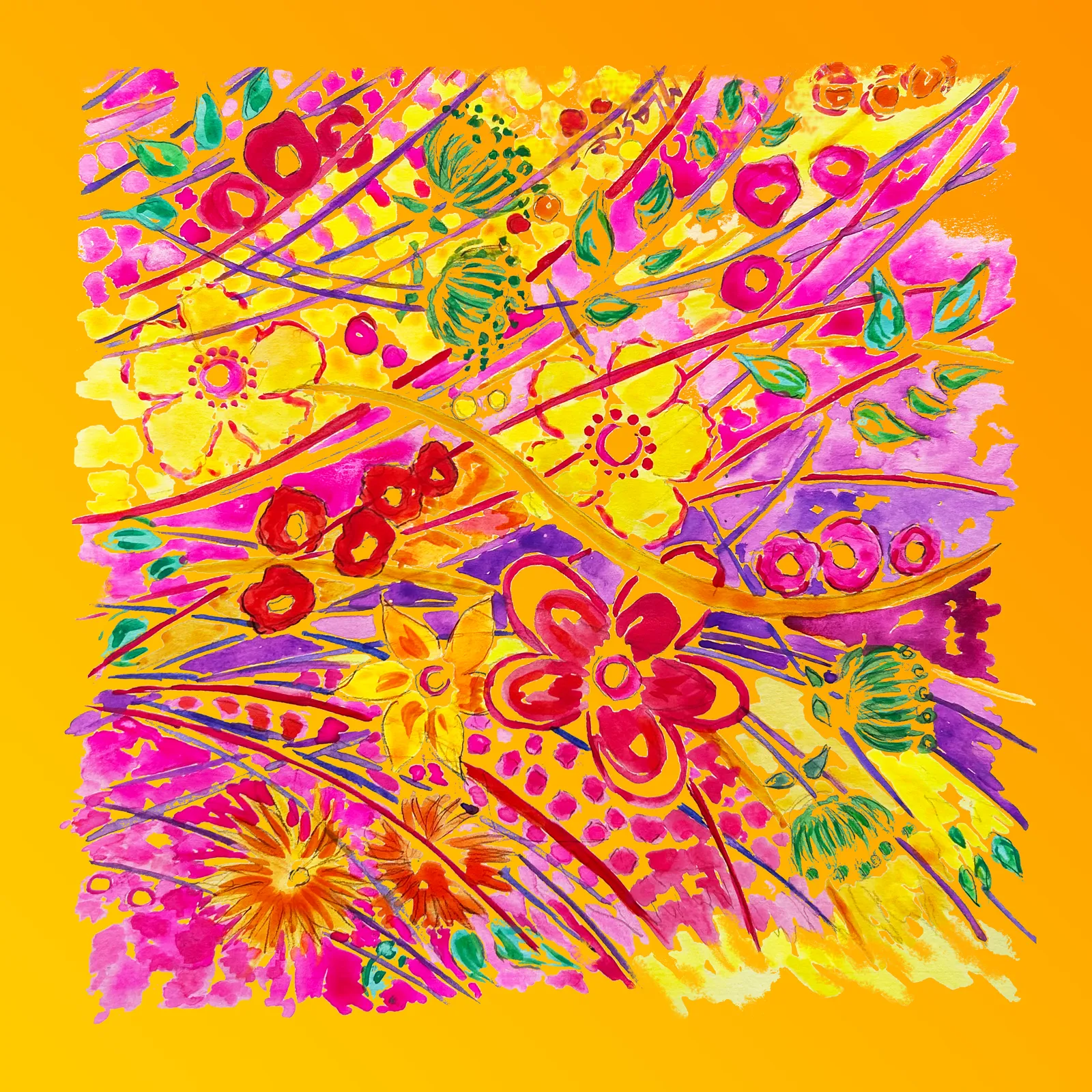 Foulard jaune d'or en mousseline et satin de soie