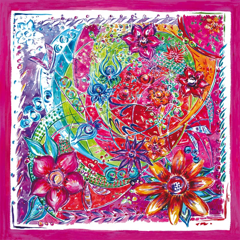 Foulard rose en mousseline et satin de soie