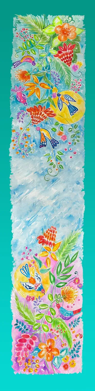 Foulard vert dégradé turquoise en mousseline et satin de soie