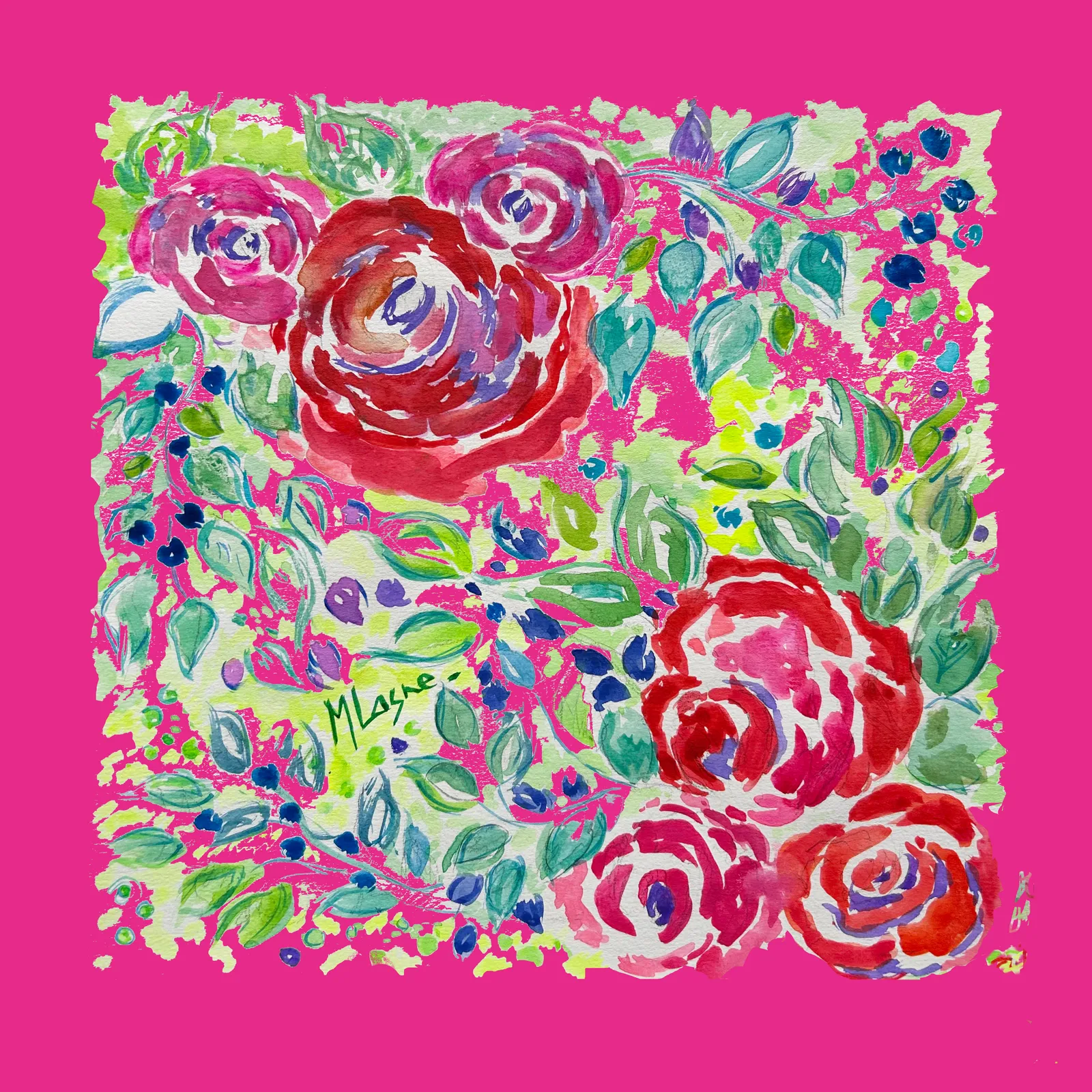 Foulard Roses Rose dégradé en mousseline et satin de soie