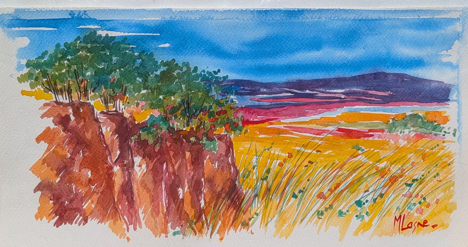 Peinture Falaises d'ocres aux champs dorés