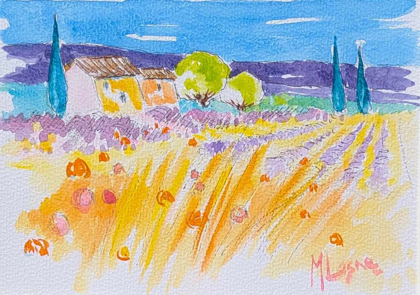 Peinture Herbes folles aux lavandes