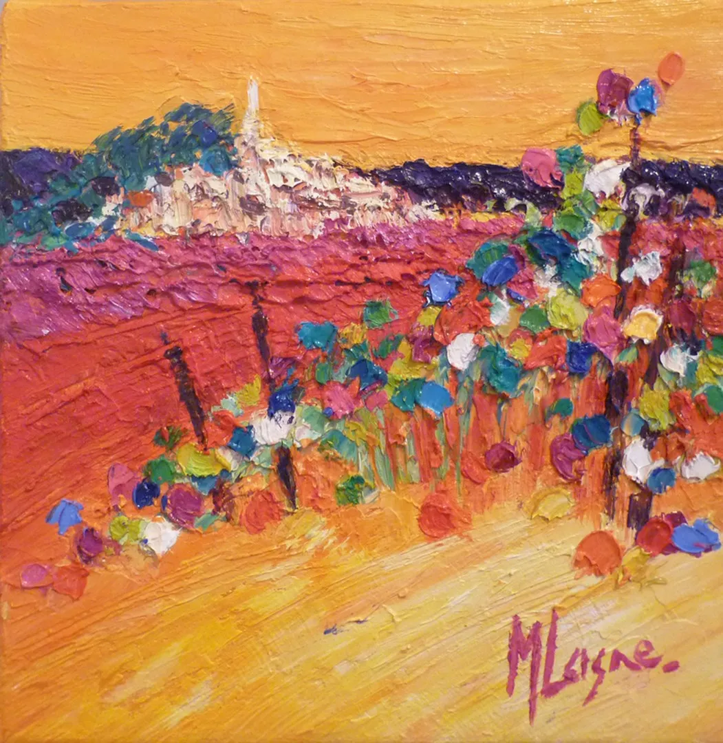 Paysage Pourpre et Vermillon au Soleil Couchant