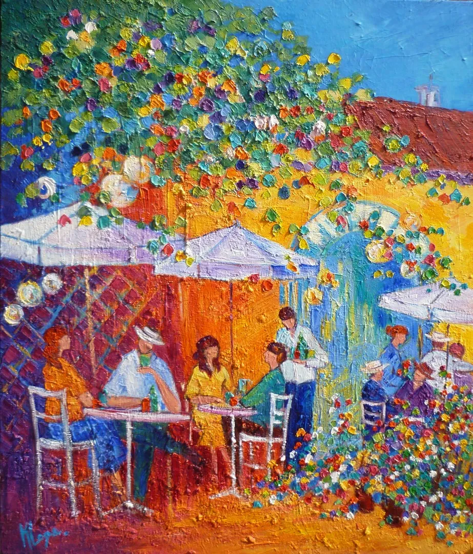 En Terrasse Parmi Les fleurs